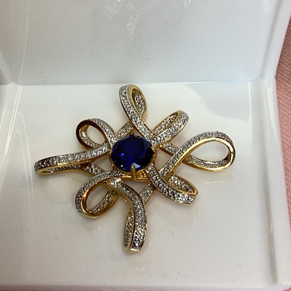 FINAL SALE PRICE Large Blue Gem Scroll Pendant Marked 925 CHINA